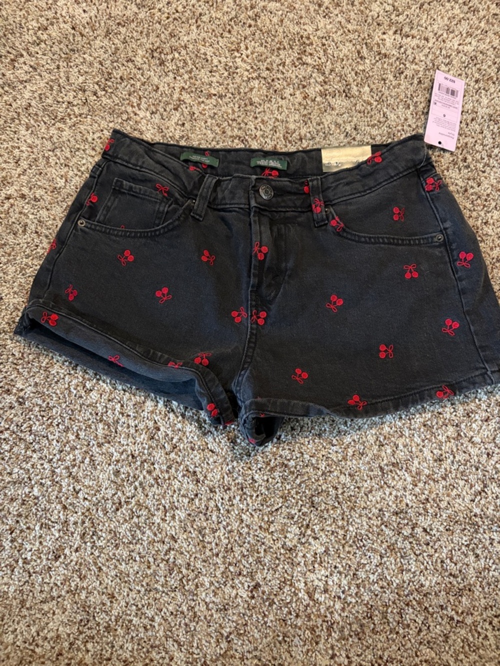 Target Black Denim Shorts with Red Cherry Embroidery - Women